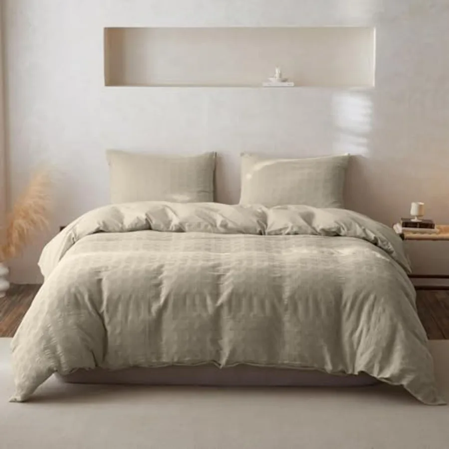 

100% Cotton Duvet Cover Set Waffle Weave 3PCS 1 Comforter Cover 2 Pillow Shams Reversible Soft Skin-Friendly Breathable Shabby