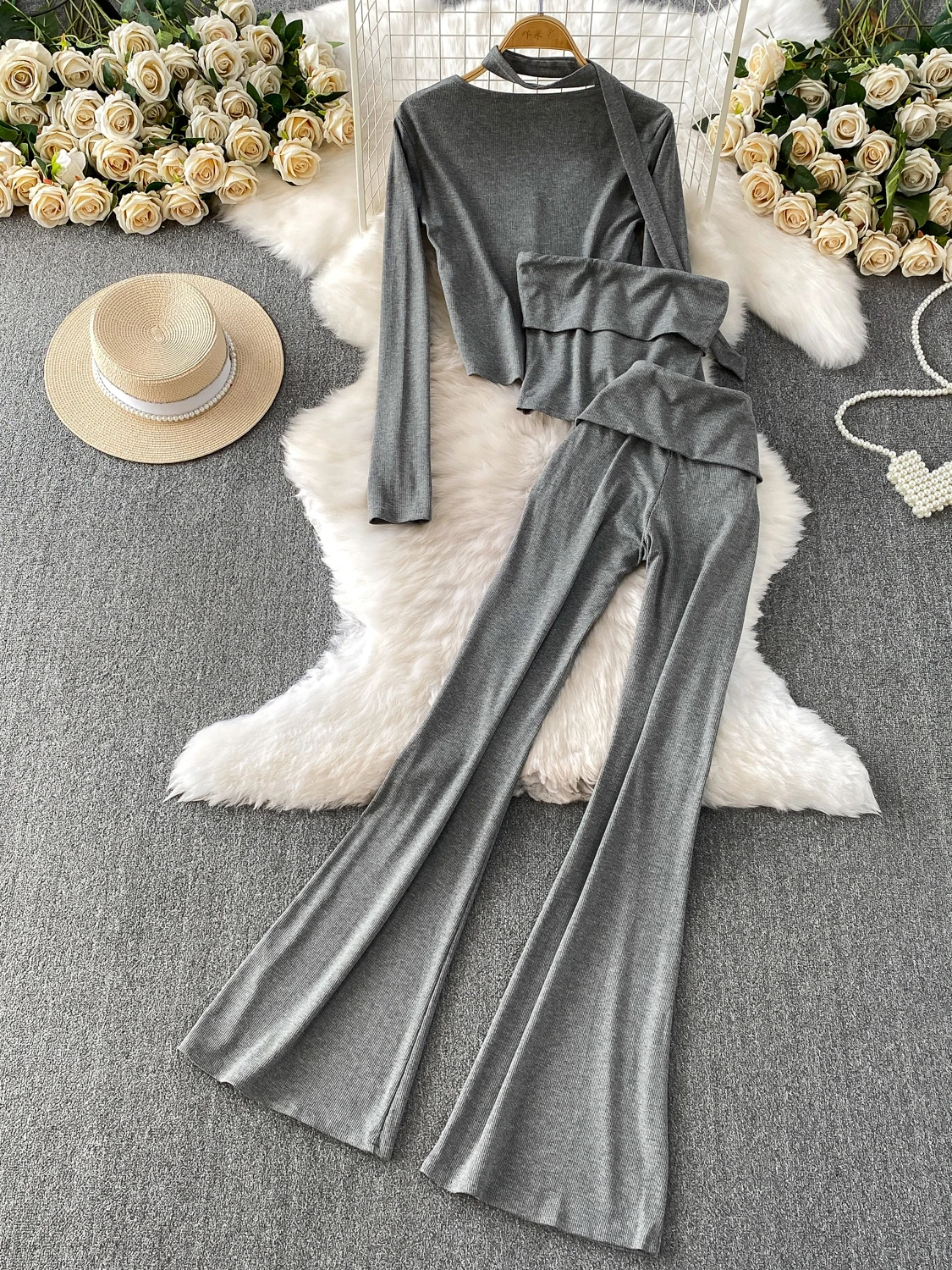 K-Drama Principale Fem Personaggio Sle Pure Desire V-Ne Sa ort Cappotto Slim Fit Tube Top Leggings attillati Set di magliette