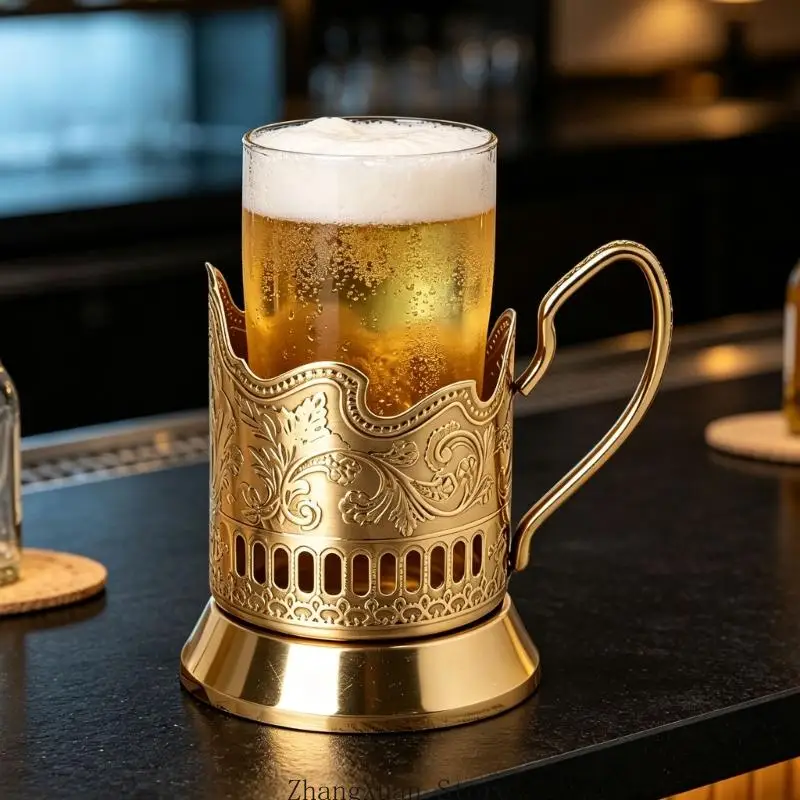 Bar Counter Cup Frame with Metal Body and Side Grip for Tea Serving, Coffee Presentation, and Indoor Display Use 3XUF