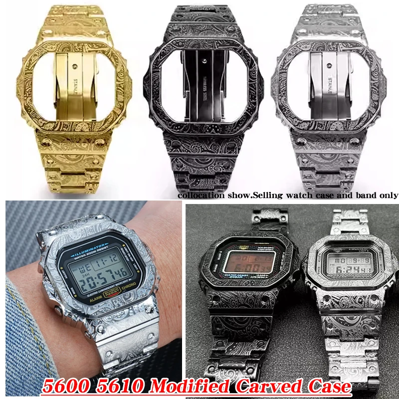 DW-5600 5610 Stainless Steel Case Watch Strap For G-SHOCK Casio DW5600 GW-B5600 GW-M5610 GMW-B5000 Mod kit Bezel Metal Watchband
