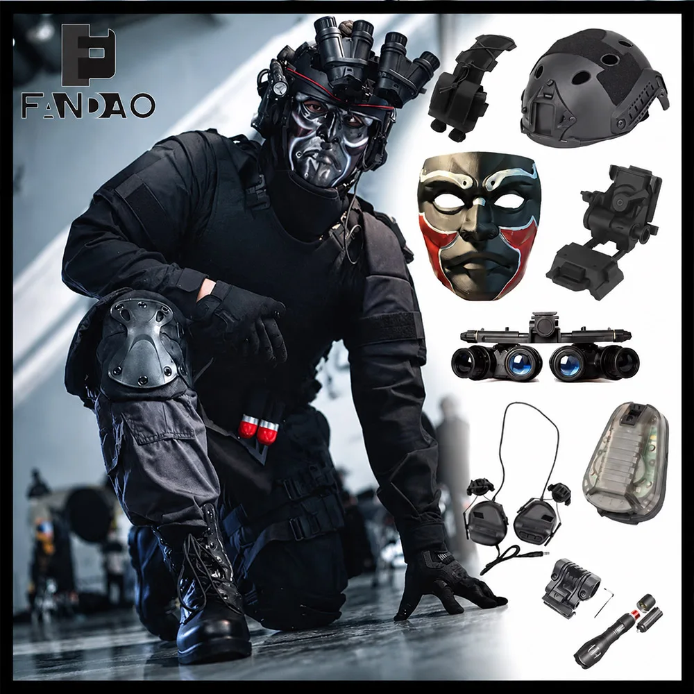 Tactical FAST Airsoft Helmet Set with Communication Headset NVG Model Signal Light Flashlight for CS Paintball Game Cosplay