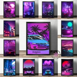 Cyberpunk Poster Future Robot Car Street Canvas Painting Neon Wall Art Picture Gamer Room Home Decor Net Bar Decorative Painting