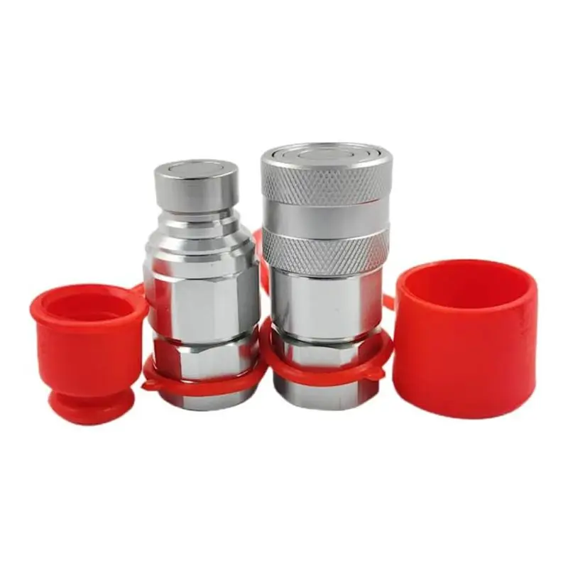 A01F-3/4Inch NPT Skid Steer Flat Face Hydraulic Quick Connect Couplers/Couplings Set W/Dust Caps