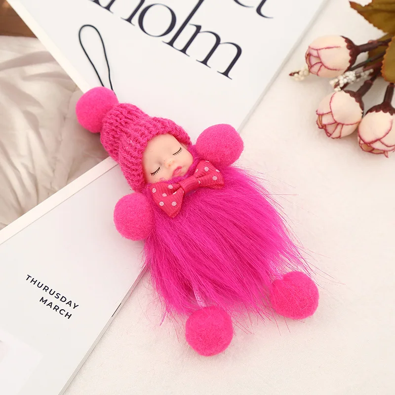 Cute Plush Doll Imitation Rabbit Fur Ball Sleeping Cute Baby Keychain Pendant Girl Bag Key Pendant Funny Keychain