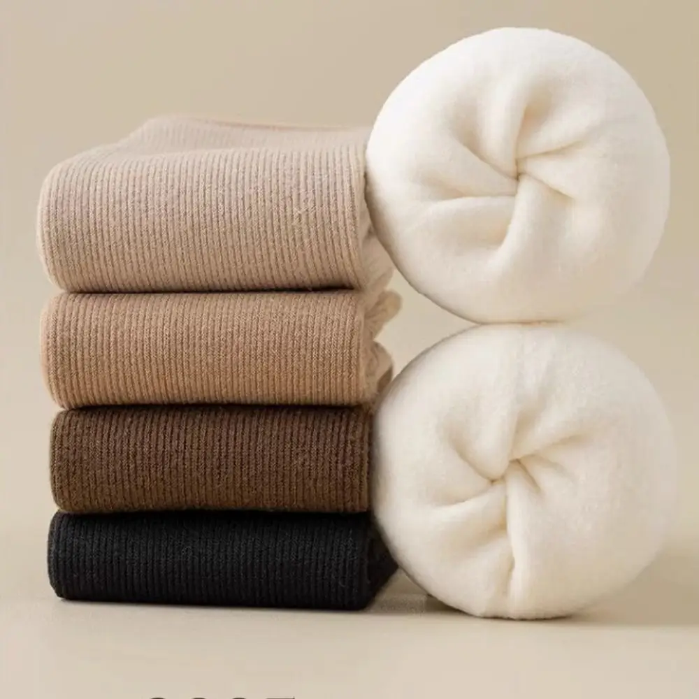 Толстые плюшевые снежные носки средней трубки, бесшовные зимние теплые бархатные чулочно-носочные изделия на полу, теплые мягкие однотонные носки средней длины