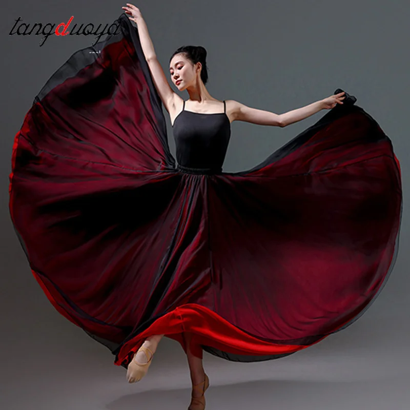 المرأة الكلاسيكية الحديثة الرقص التدريب نصف تنورة أنيقة العرقية مزدوجة الشيفون أداء سوينغ تنورة التفاف تنورة أثيري