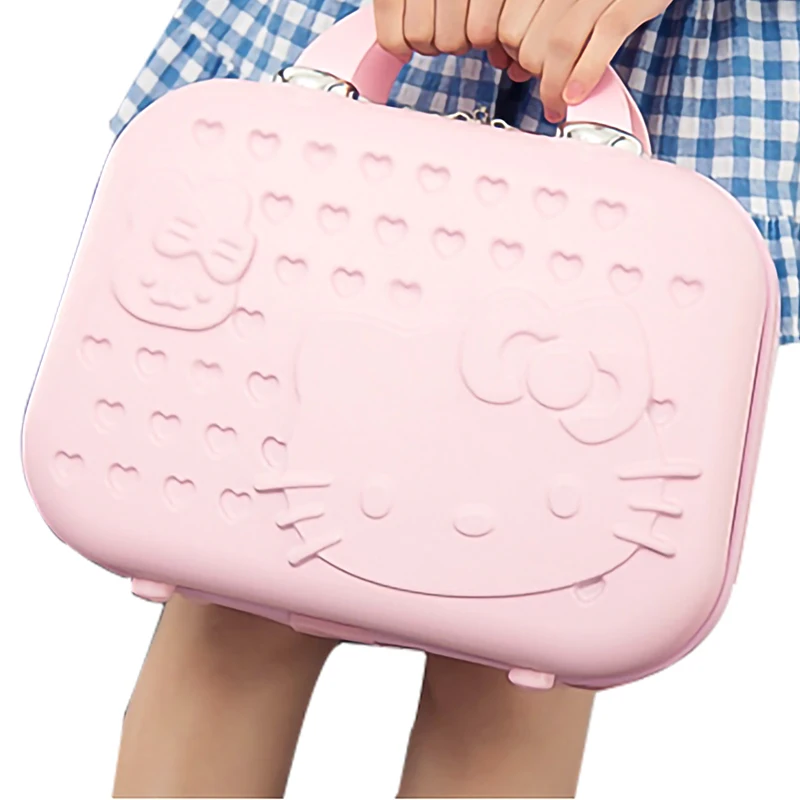 Suitcases and Travel Bags Travel Essentials Korean Version Cute Hello Kitty Cosmetic Case 14 Inch Cartoon Suitcase 32cm*24cm