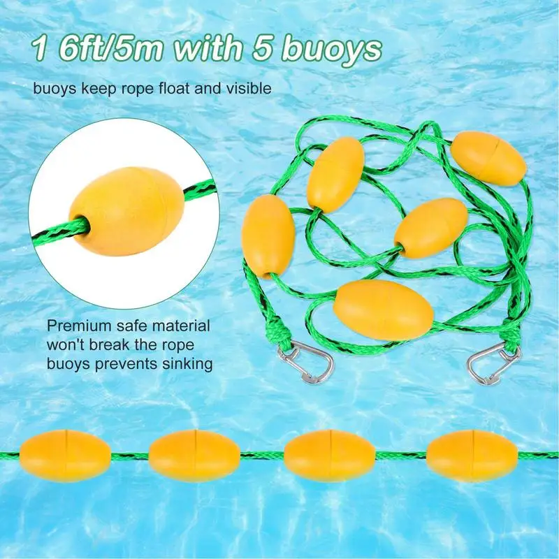 

Плавающая страховочная веревка для бассейна с зеленой черной точкой 16 футов и крючками для разделителя полости плавания