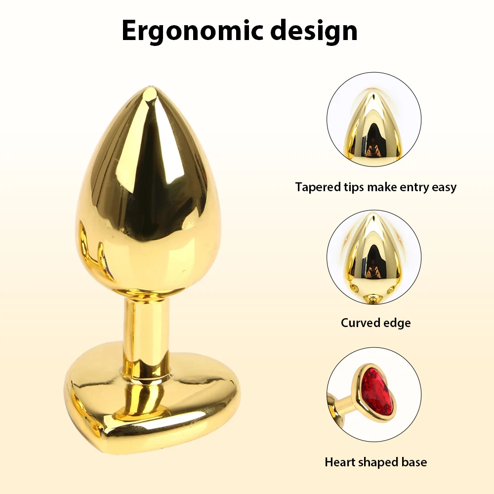 Anal Plug Female Sex toy 3 Sizes Mini Heart Hip Stimulator Smaller Gold-plated Metal Anal Plug Adult Sex Toy For Men Women Game