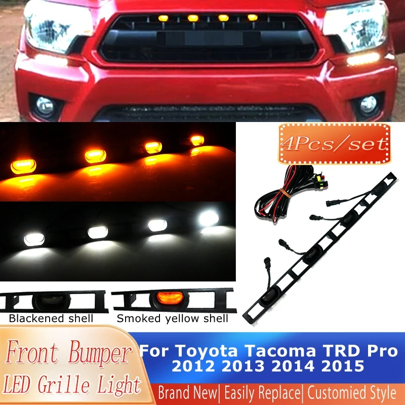 Front Bumper Hood Grille LED Lights For Toyota Tacoma TRD Pro 2012 2013 2014 2015 4pcs Car Smoke Lens Amber Front Grill Lamps