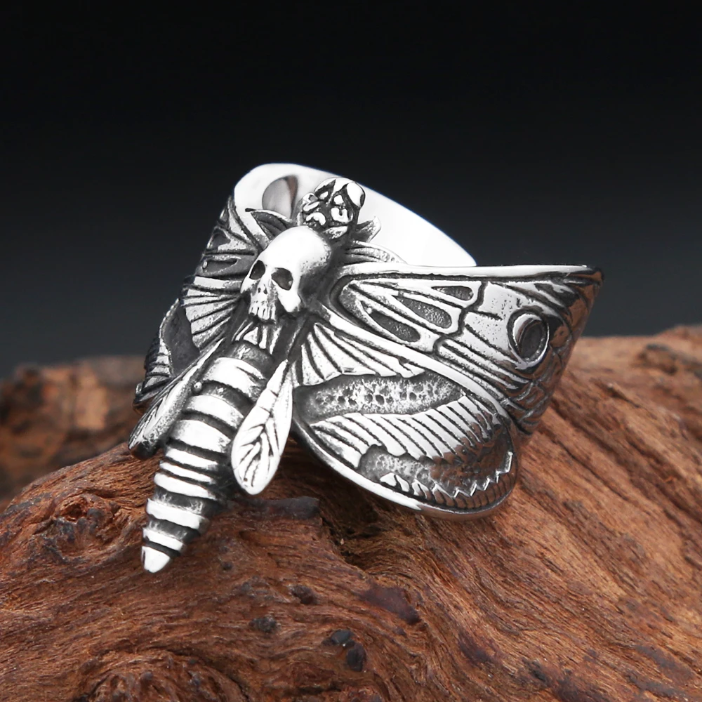 Vintage Punk Schädel Motte Ringe Für Männer Frauen 316L Edelstahl Tod Schädel Ring Gothic Biker Amulett Schmuck Geschenke Dropshipping