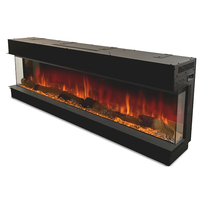 60 Inch Electric Fireplace, Built-in 3 Sided Glass Metal Heater, WiFi Controlled Holographic LED Flames, 1524mm, 2000W