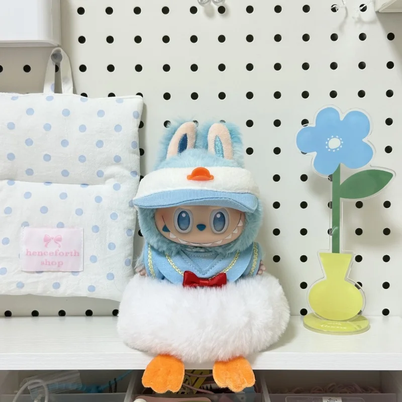 Tylko ubrania dla lalki Labubu, strój Donald Cool Duck, 17 cm, uroczy kapelusz, modny niebieski strój, przebranie dla pierwszej generacji.