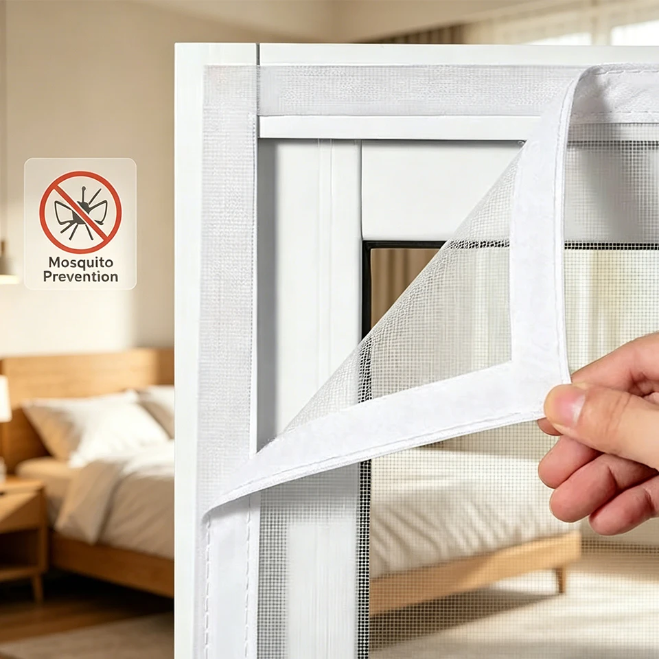 Grey Custom Size Self-adhesive Anti-fly Window Screen Summer Bug-proof Reusable Door Window Net Home Safety Mosquito Mesh Cover