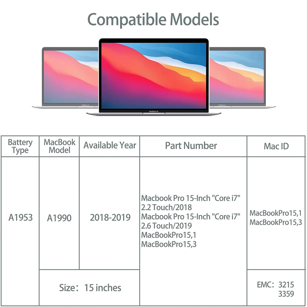 Imagem -05 - Bateria do Portátil para Macbook Pro A1990 A1953 A1990 A1990 Mid 20232023 Bateria de Substituição Polímero de Lítio Emc 3215 3359 15 Polegadas