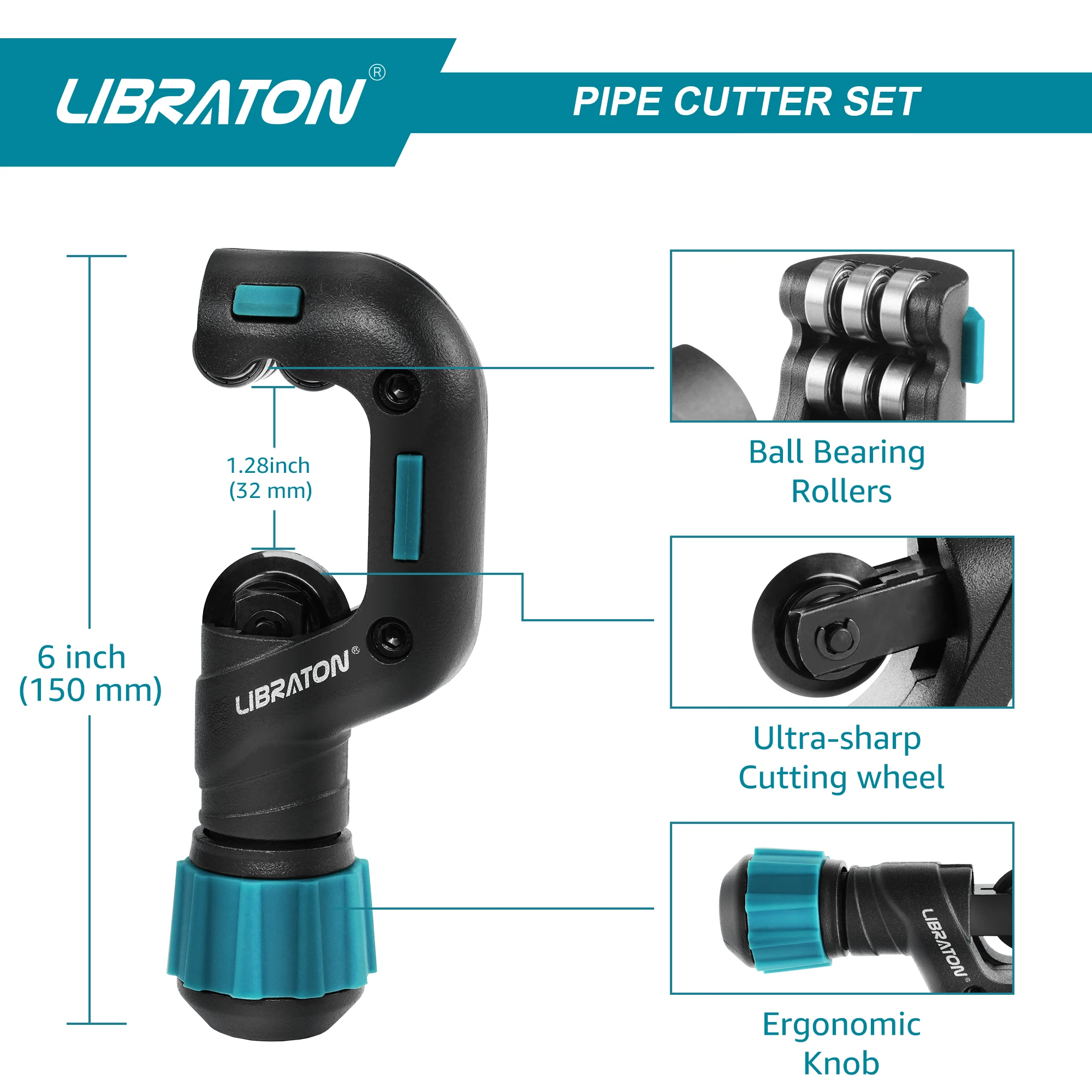 Libraton 5/32” to 1-1/4” Outer Diameter Pipe Cutter,Tube Cutter with Deburring Tool, Copper Cutter and Thin Stainless Steel Tube