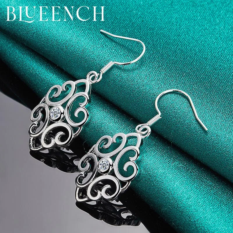 

Blueench 925 Sterling Silver Wreath Cutout Drop Earrings for Woman Proposal Wedding Party Vintage Fashion Jewelry