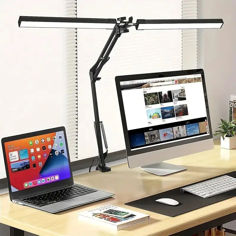 Dubbele LED bureaulamp, oogbeschermende bureaulamp met klem, verstelbare flexibele zwanenhals bureaulamp voor thuiskantoor en studie