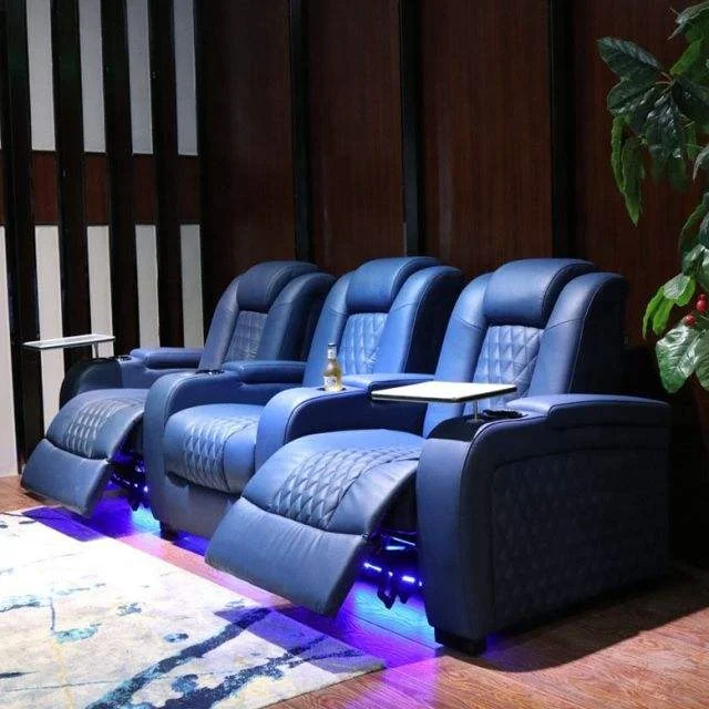 Hot Selling Leisure Adjustable Top Grain Leather Electric Private Cinema Recliner Home Theater Sofa with Three Electric Motors
