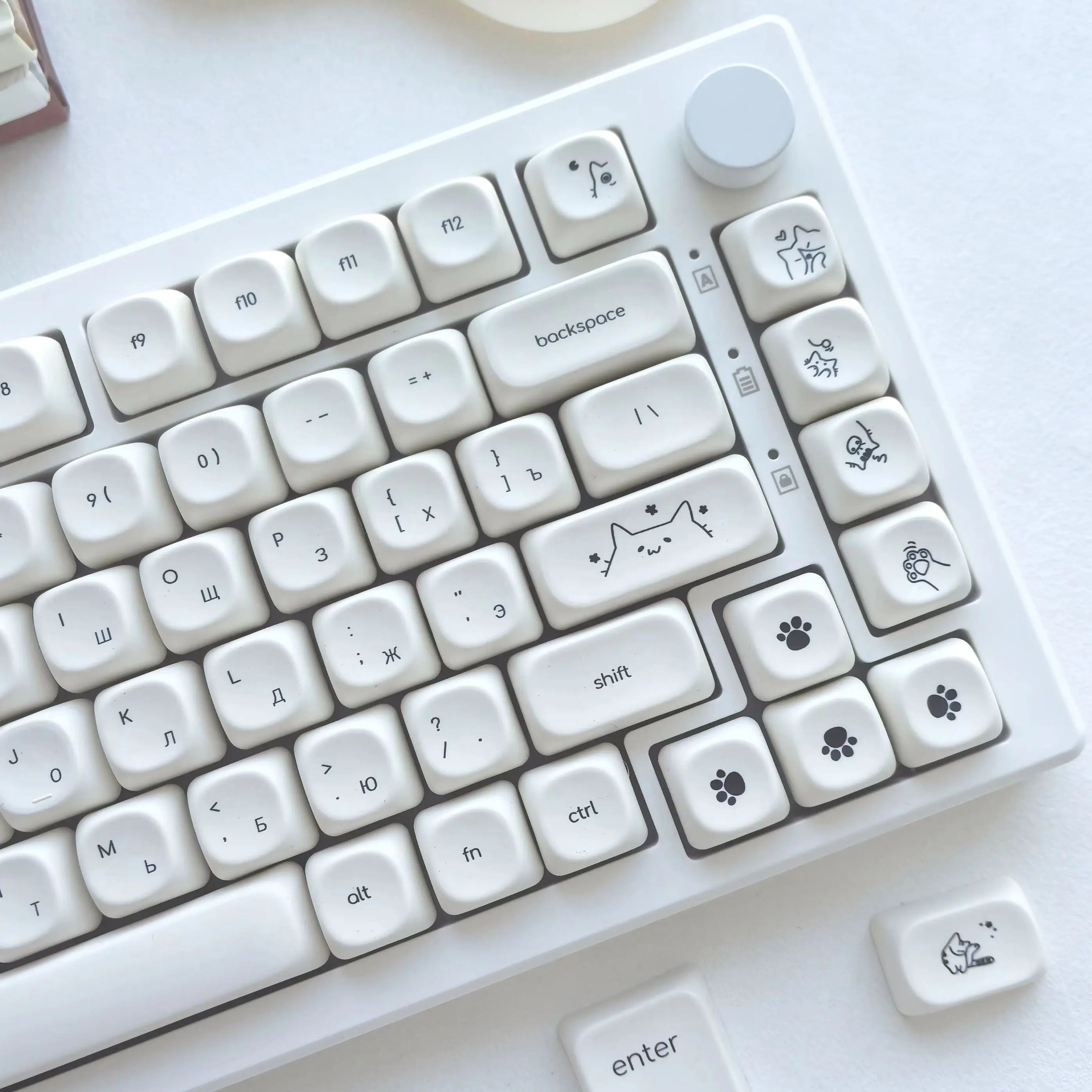 MAIMOOO Russian Keycaps Milk White Kitten Azerty Layout French Customized Keyboard Keycaps Cute Kitty Lines Simple White 126Keys