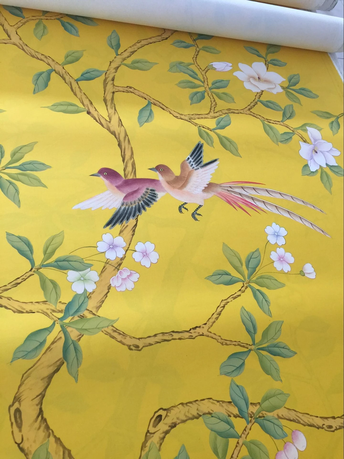 

Customized HAND-MADE silk Wallpapers Hand-Painted Flowers/Birds for Bedroom/Living/Study/Dining Room/Porch/Sofa/TV wallcovering