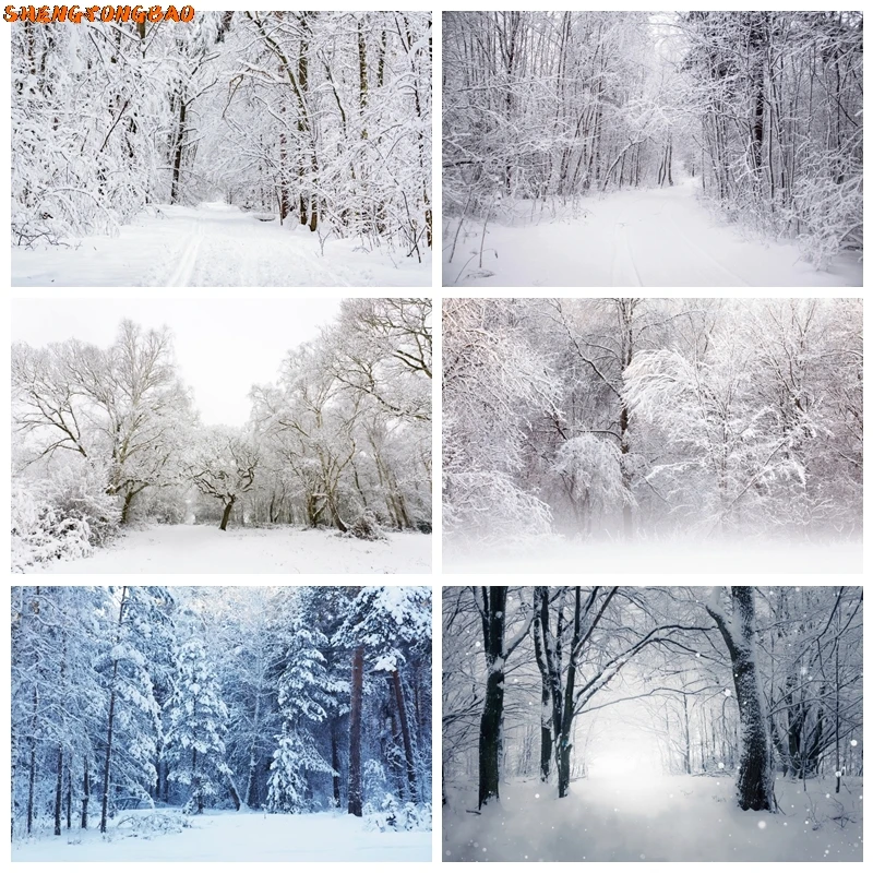 

Winter Snow Scene Backdrop Photography Forest Mountain Natural Landscape Snowflake Christmas Holiday Backgound Photo Props