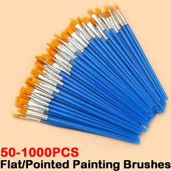 50/1000 PCS Painting Brushes Set Art Round Flat Hair Nylon Hair Paint Brush for Oil Acrylic Watercolor Art Supplies Stationery