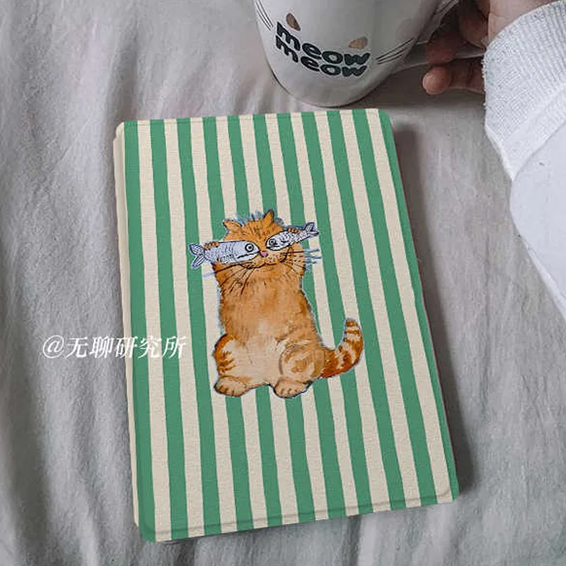 Green Striped Kitten Case for 7'' Kindle Paperwhite 12th Gen 2024 Funda Kindle Colorsoft Signature Edition PU Shell Cover Case