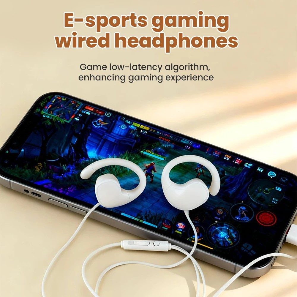 Fones de Ouvido com Fio Tipo C com Microfone para Música, Fones de Ouvido Digitais de 3,5mm, Não Intra-auriculares