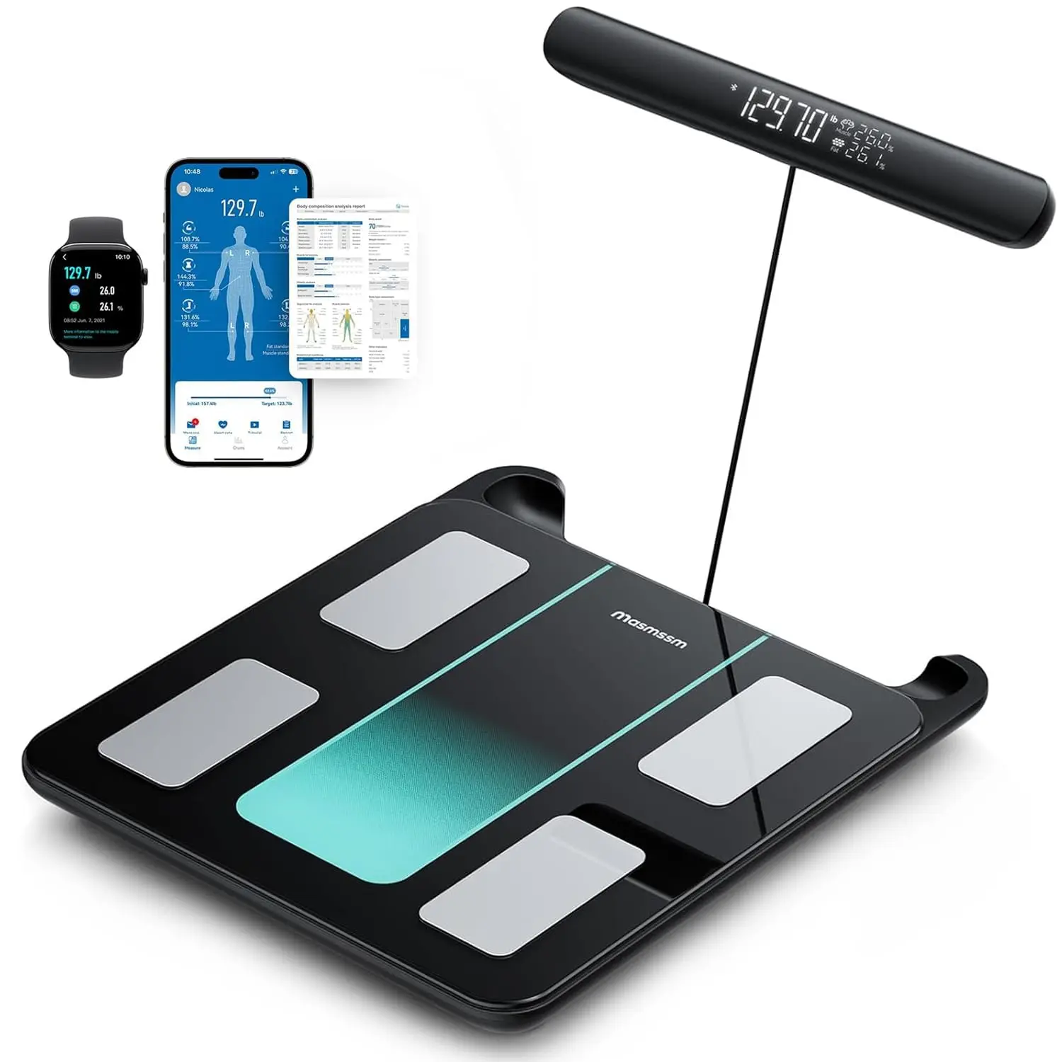 

Smart Body Composition Scale with 8-Electrode Full-Body Analysis, Dual-Frequency BIA, 28 Health Metrics, High Accuracy