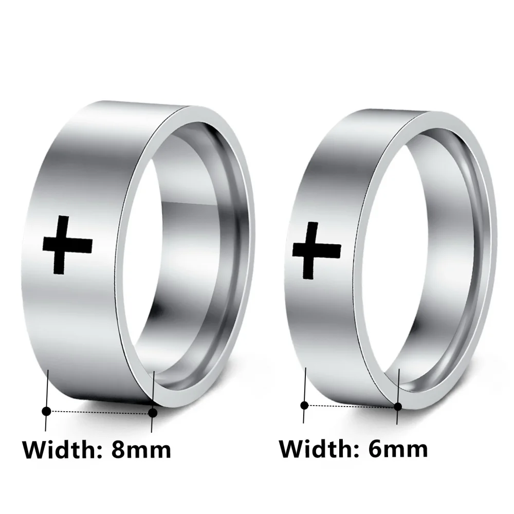 Christlicher Kreuzring für Männer, breiter schwarzer Schmuckring, religiöser Ring in Gold- oder Silberfarbe, polierter Symbol-Statement-Ring – Detail 6