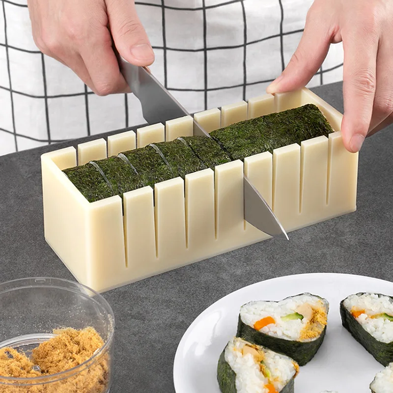 Sushi Making Kit Plastic Onigiri Rice Ball Mold Set with Nori Seaweed Cutter & Rice Scoop DIY Bento Tool for Home Kitchen