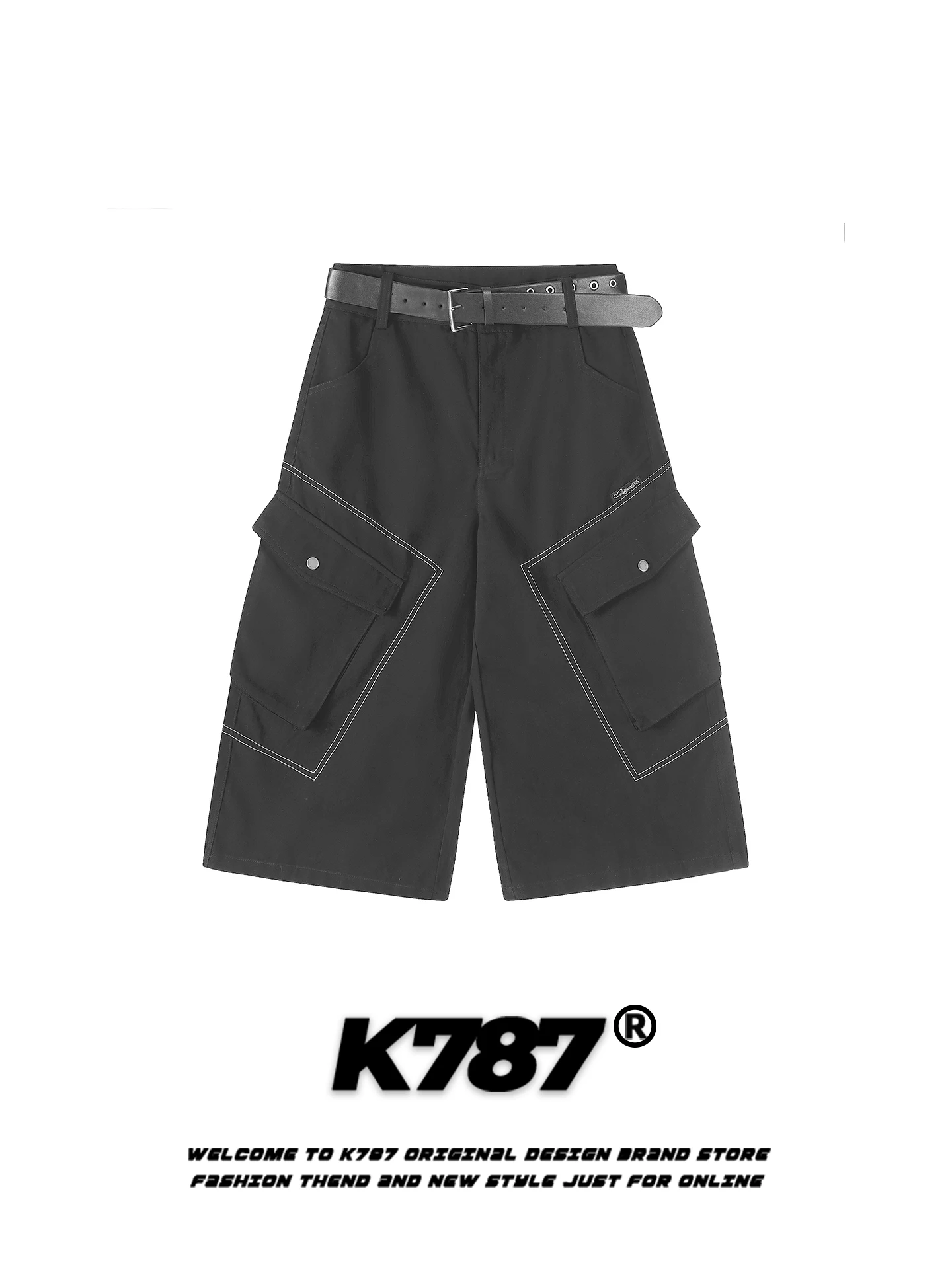 

Широкие брюки K787 в американском ретро-стиле с большими карманами, свободного кроя, для уличного стиля, летние, повседневные, в стиле рабочей одежды, укороченные (7/8)