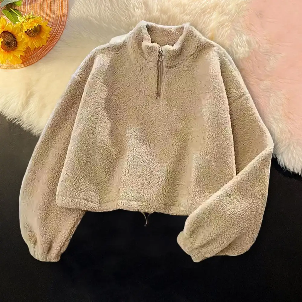 Fleece Sweatshirt Autumn Winter Sweatshirt Cozy Winter Fleece Zipper Coat for Women with Drawstring Hem Neck Stylish