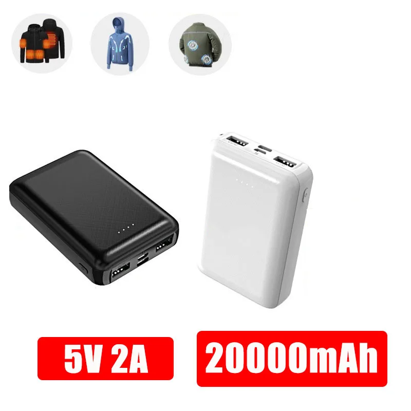 Мини-Power Bank 20000 мАч, 5 В, 2 А, портативное зарядное устройство для жилета с подогревом, куртки, Power Bank для iPhone Xiaomi Mi, кондиционер, одежда