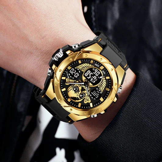 

STRYVE 8008 Череп Кварцевые часы для мужчин Модные светящиеся мужские креативные часы со скелетом Цифровые спортивные водонепроницаемые часы
