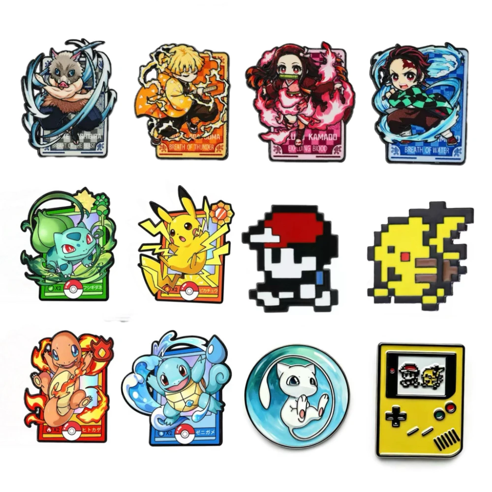 12Pcs Pokemon Starter Characters With Pokeball Enamel Pins Set Pikachu Charmander Bulbasaur Squirtle Lapel Badge For Fans Gifts