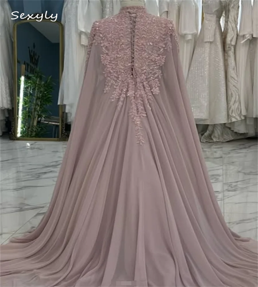 Dusty Pink Muslim Wedding Dress Arabian Moroccan Traditional Ingush Bride Dress Caftan Applique Islamic sukienka CivilCustomized