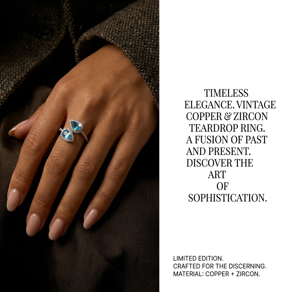 Eleganter Birnenförmiger Blauer Zirkon Bypass-Ring für Damen Kupfer Doppelstein-Halo Abend Cocktail Party Brillanter Statement-Schmuck – Detail 1