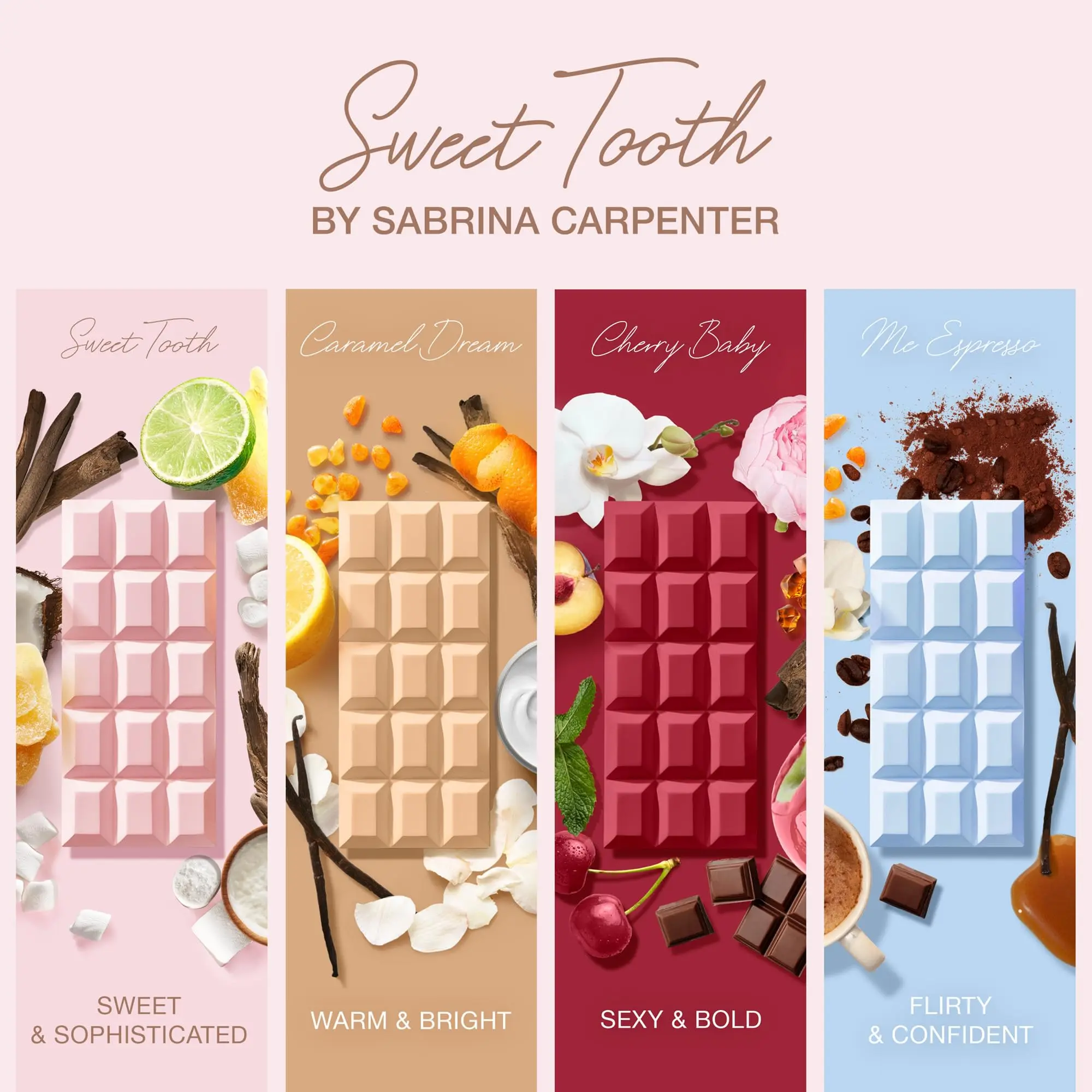 

Sweet Tooth Perfume by Sabrina Carpenter | Viral Gourmand EDP | Cherry Baby, Me Espresso, Caramel Dream | Long Lasting Fragrance