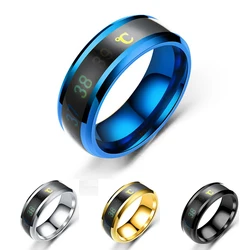 Smart Temperature Ring Titanium Steel Emotion Changes Intelligent Temperature Measuring Rings for Lovers Waterproof Jewelry