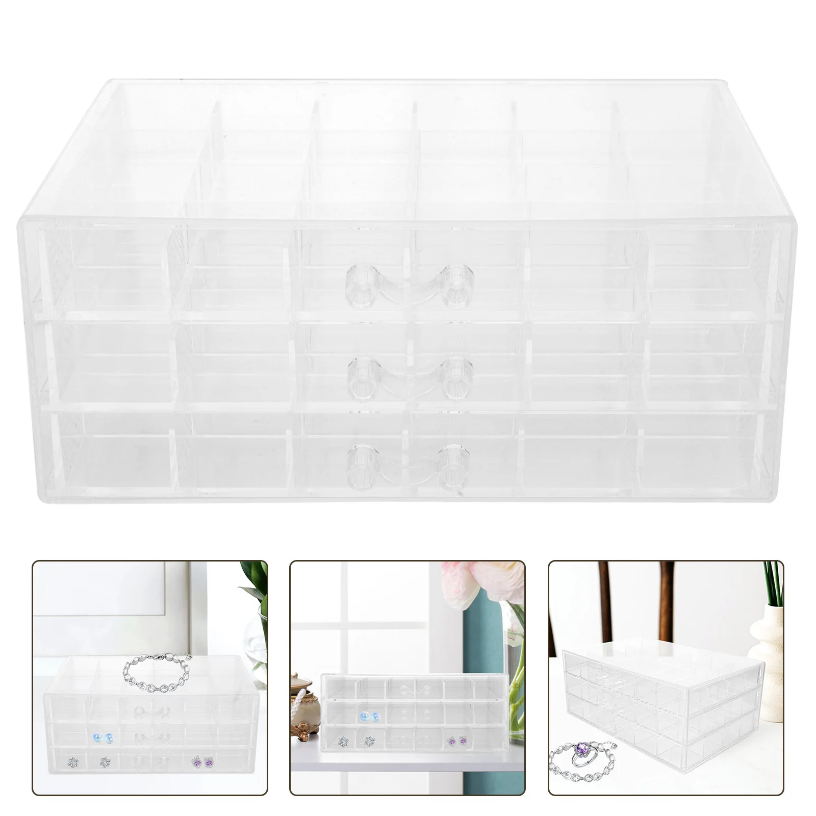 

Multi-Gird Transparent Jewelry Storage Box Nail Charm Holder Earring Organizer Clear Drawer Box for Desktop Use