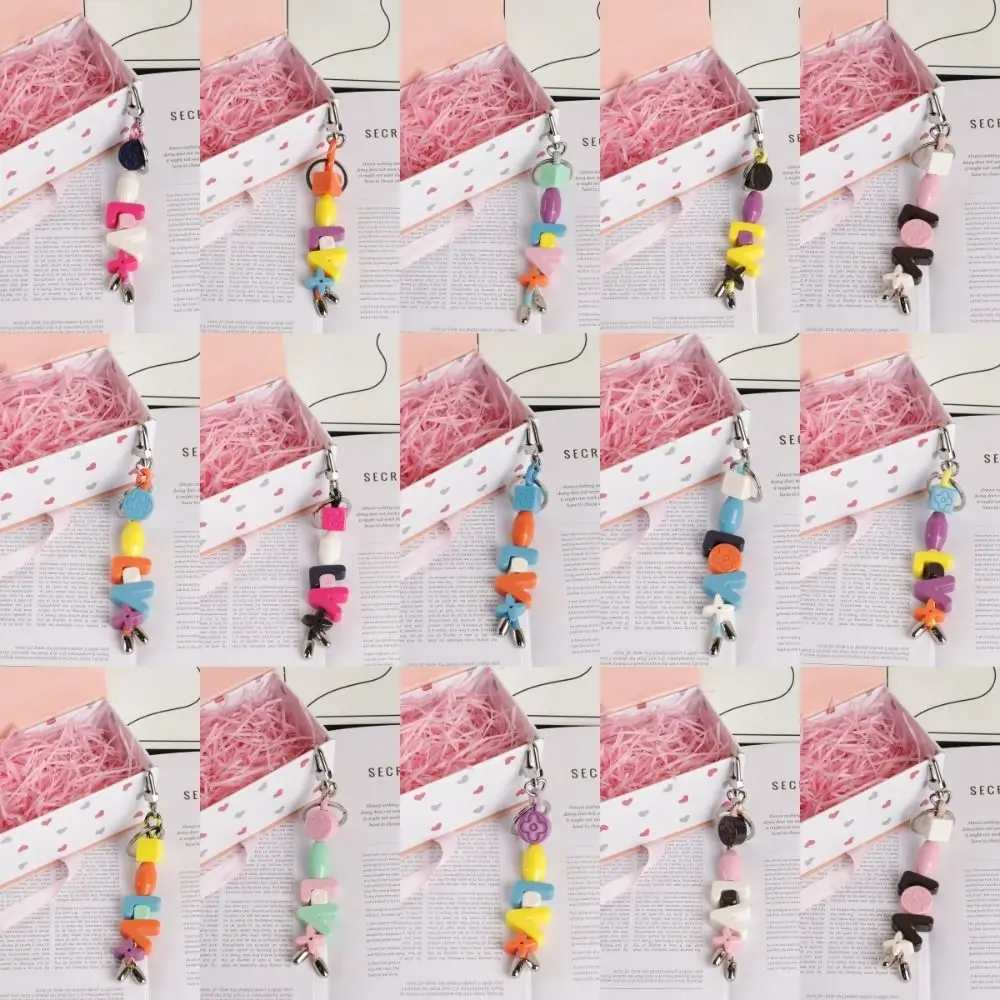 

Kawaii-Cute Dopamine Letter Bag Pendant Handmade DIY Y2K Beaded Chain Keyring Bag Charm Jewelry Car Key Chain Birthday Gift