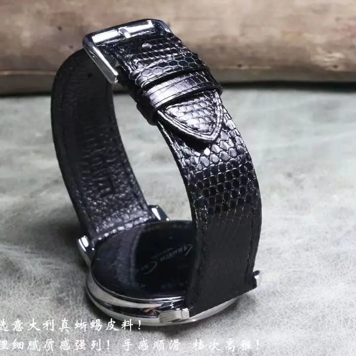 High Grade Lizard Leather Soft Bracelet, Handmade Leather Watch Strap, Vintage Black Bracelet, Slim Strap, 18mm, 19mm, 20mm, 21m