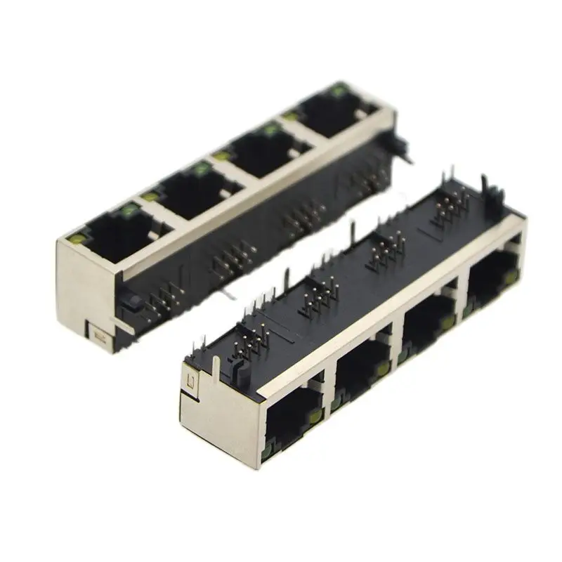 Imagem -03 - Conector de Rede Rj45 56 com Luzes 1*2 1*4 8p8c Blindado Porta Dupla Quatro Portas Rede de Cobre Novo 100 Peças