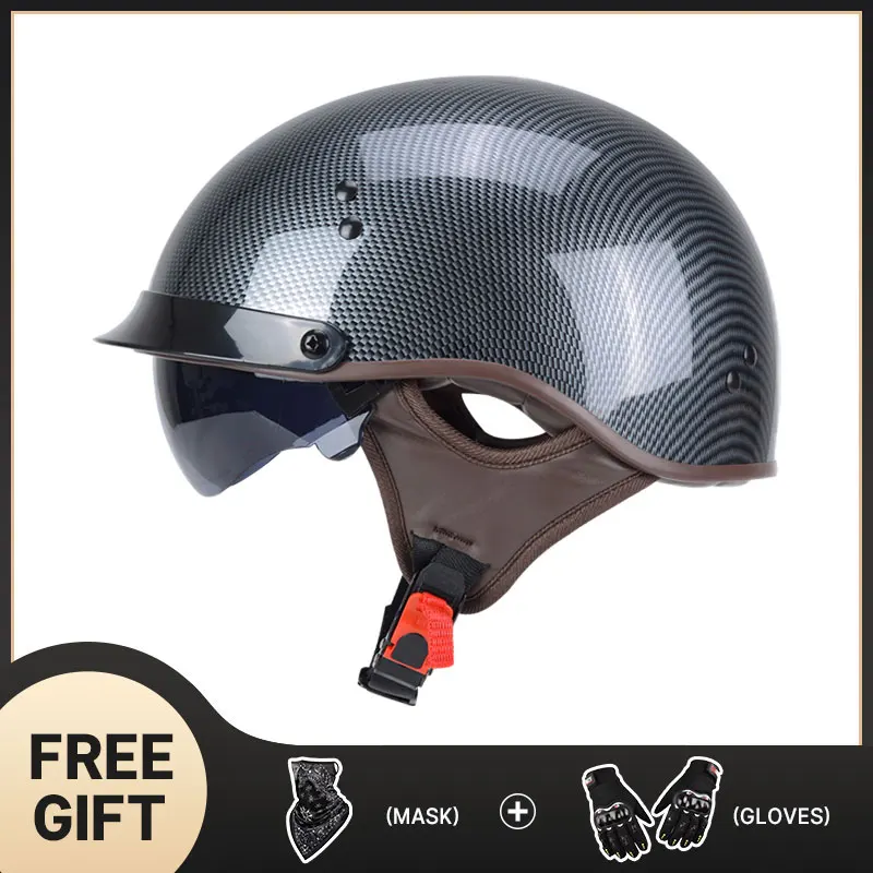 

Retro Motorcycle Helmet with Sun Visor kask motocyklowy Half-helmet Unisex Locomotive Motorbike Safety Cap Free Shipping