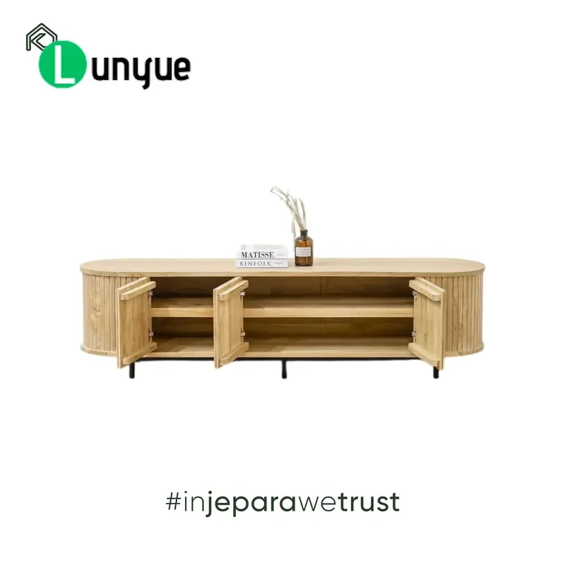 Luxury Modern European Teak Side Cabinet Hand-Woven Door Wooden Storage for Living Room Hotel Furniture Self-Service Design