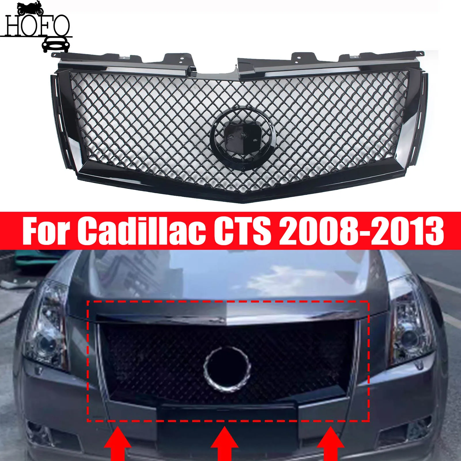 

For Cadillac CTS 2008-2013 2011 Front Bumper Grille Grill Hood Mesh Cover Kit