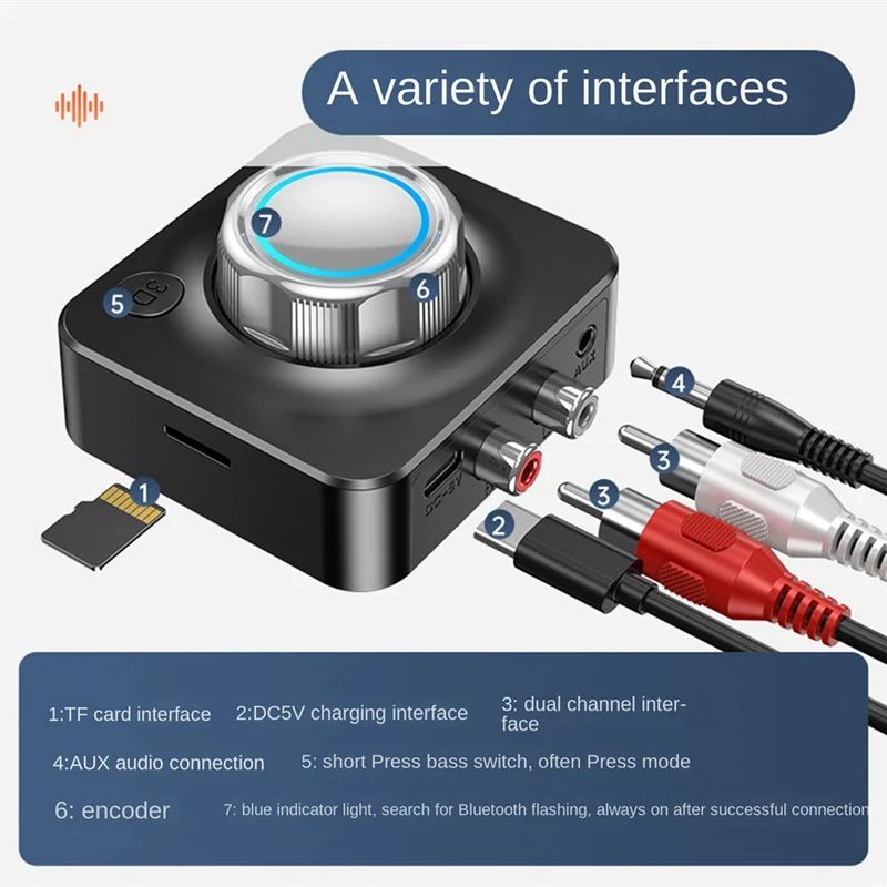 POP-l Ricevitore audio Bluetooth 5.0 wireless Ricevitore Bluetooth con interfaccia a doppio canale per la connessione del telefono dell'auto in vecchio