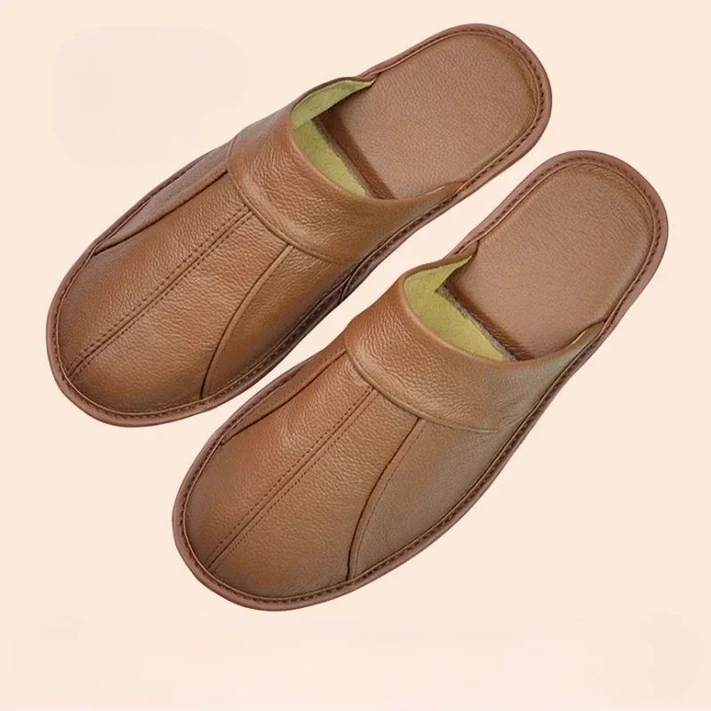 Indoor Genuine Leather Slippers for Women First Layer Cowhide Non-Slip Spring Summer Shoes